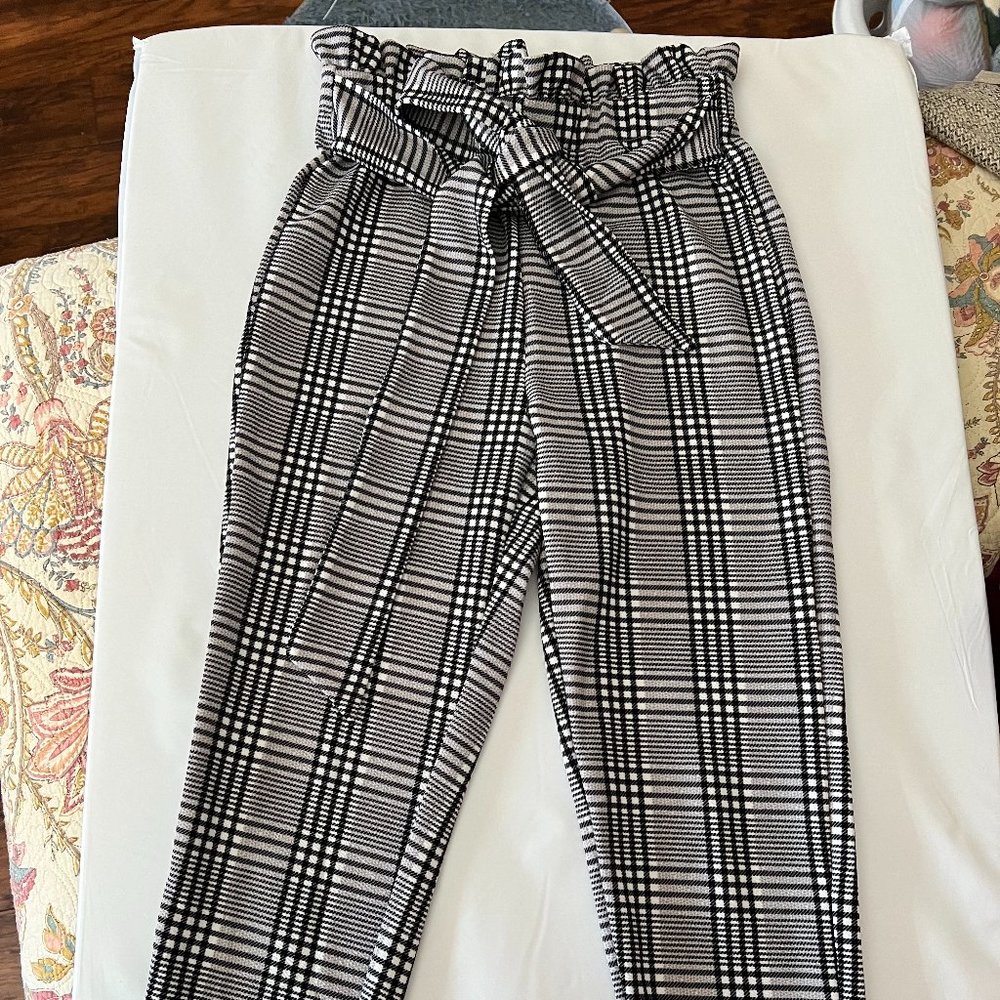 Plaid Print Tie Waist Pants, Elegant Pants For Spring & Fall